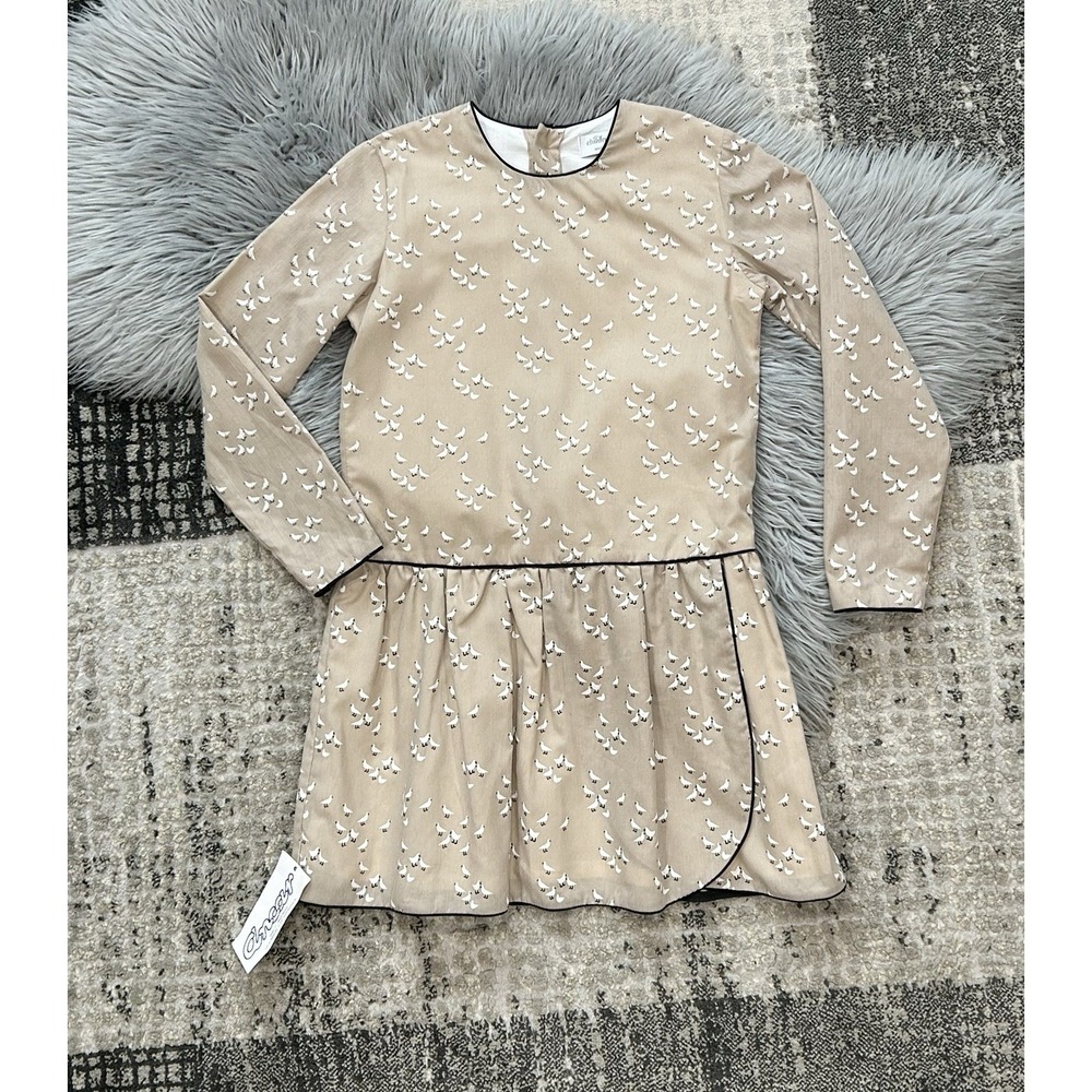 Childrenchic Girls Beige Dress With White Birds Size 12Y NWT‎ (MSRP $115)